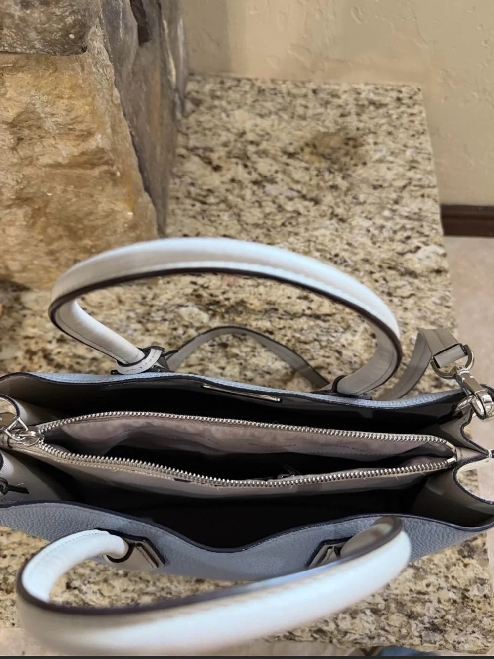 Michael Kors Pale Blue Leather Crossbody Tote with Cream Trim